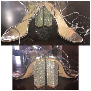 Block rhinestone heels